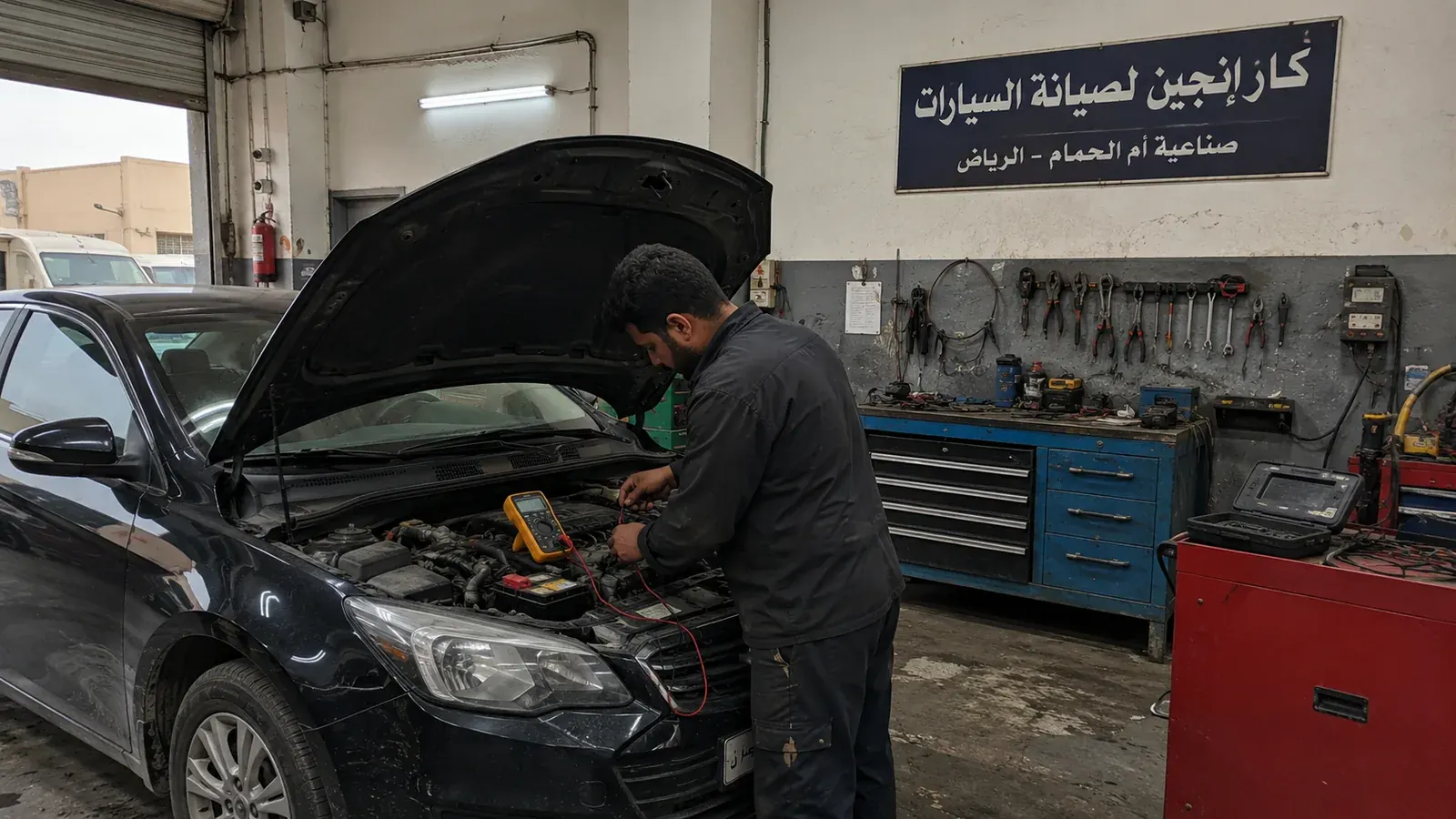 فحص كهرباء وسيارة داخل ورشة كار إنجين